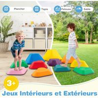 GOPLUS Poutre Équilibre Enfant 12PCS - Parcours Motricité Bois Multicolore Charge 40kg