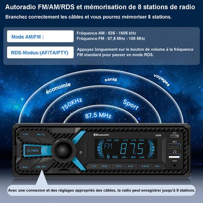 RDS Autoradio Bluetooth Main Libre avec LCD Affichage Horloge, 7