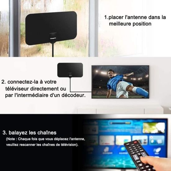Antenne TV Puissante TNT HD pour Intérieur et Extérieur pour 1080P 4K Chaînes Télévision Gratuites Antenne HDTV avec Amplicateur de Signal 25dBi Jusqu’à 480km 10m de Câble Coaxial 