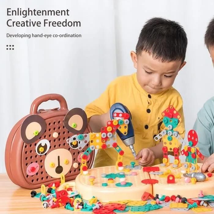 Magic Montessori Boîte à jouets avec perceuse et mallette à outils pour enfants Mosaïque Jeu à emboîter dès 3 ans