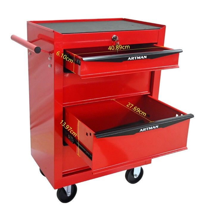 Coffre roulant métal 4 tiroirs rouge noir 52.4x33x65.6cmavec glissières ...