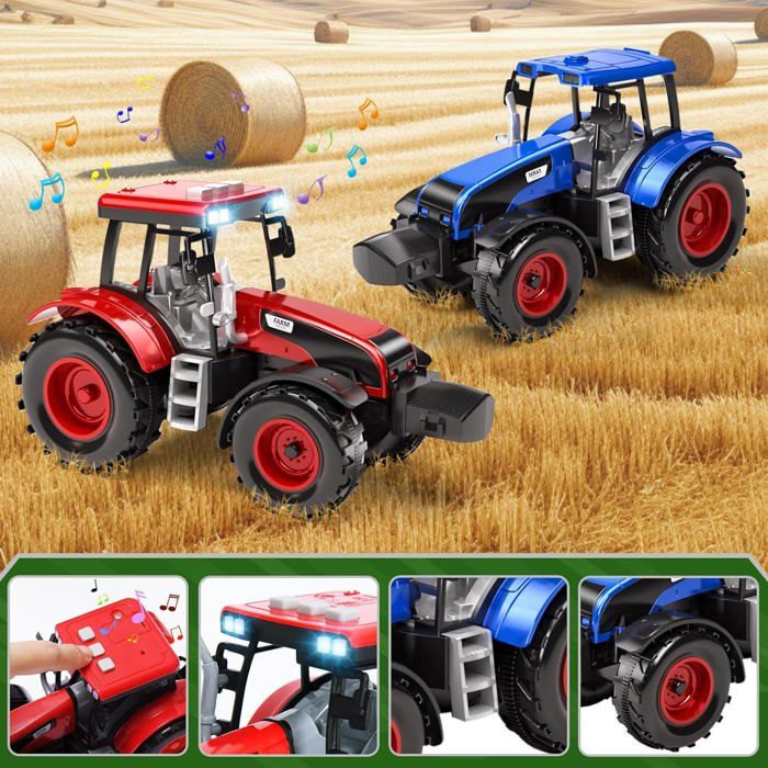 Tacobear Tracteur Jouet Enfant 65 Cm Grand Camion Transporteur Avec 2 Tracteurs Sons Lumières Remorque Amovible Véhicule Ferme Cadeau Garçon 3-6 Ans Trousse Double Compartiments
