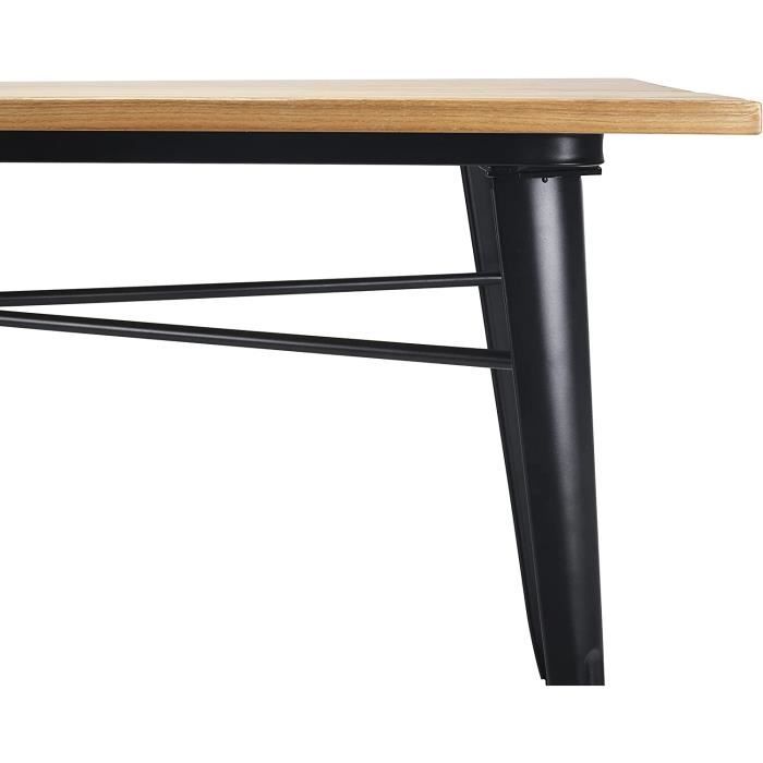 Table à Manger Contemporaine 6 Personnes Meuble Bois et Noir + Bande Centrale Noire 160 cm