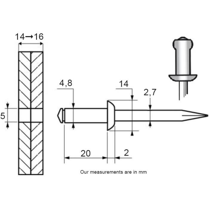 Rivet Aluminium Tête Large En Boite Plastique, 4.8Mm X 21Mm, Lot De 250 ...