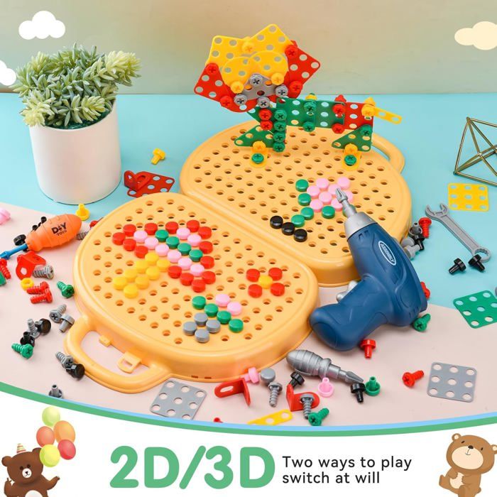 Boîte à Outils Montessori, Puzzle Mosaïque Créatif, Avec Forets