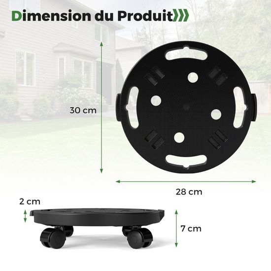 Support Mobile Pour Pot De Fleurs Avec Roulettes - 5 Tailles (23 à 36cm) - Porte Jusqu'à 45kg - Plastique Résistant