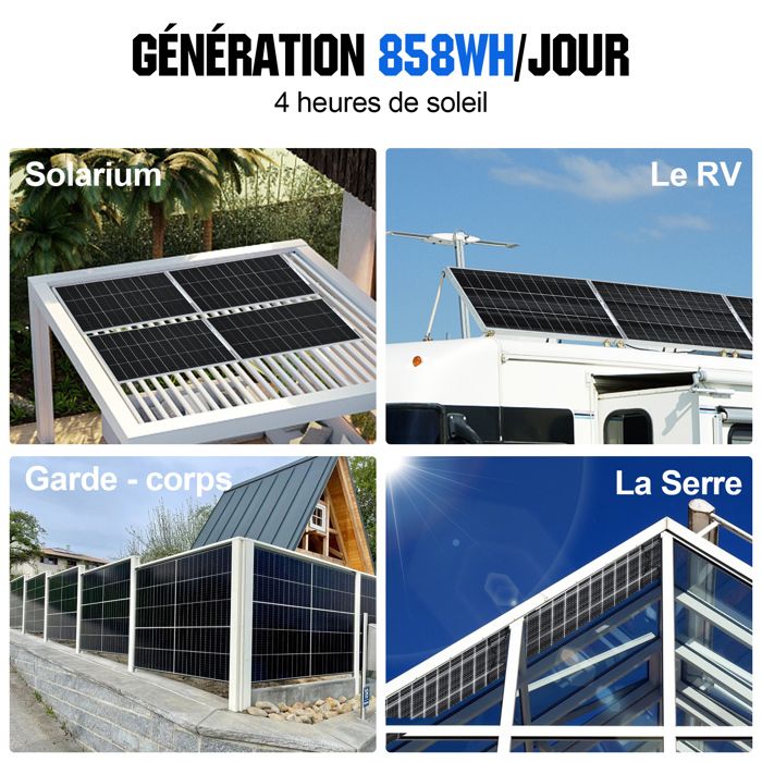 Panneau Solaire 100W Bifacial Topunive - Monocristallin 12V Pour Camping-car, Bateau, Balcon (rendement +10-20%)