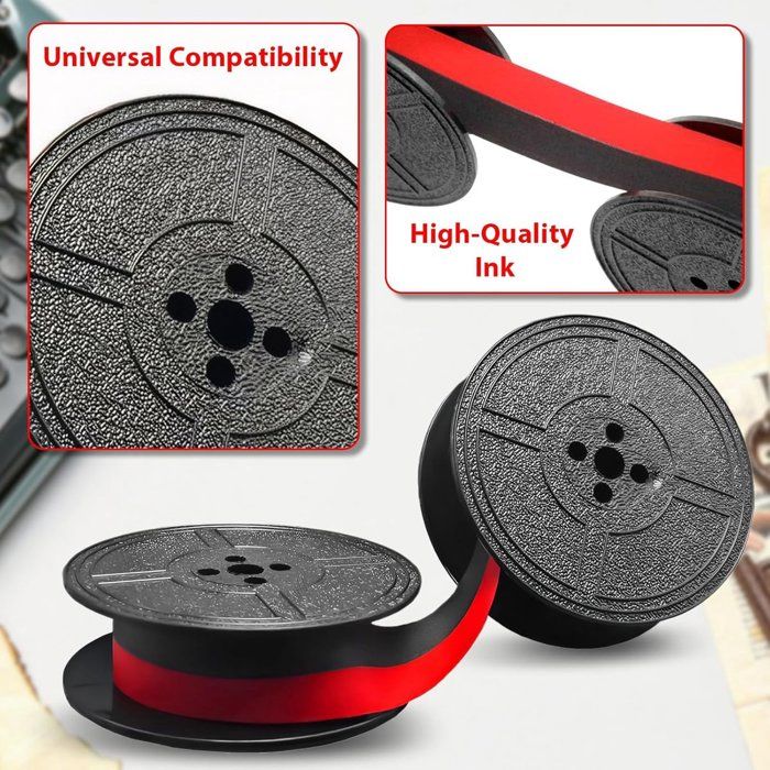 2 Pièces Rubans pour Machine à Écrire,10M Ruban de Machine a Écrire Double Rouleau pour DIN 2103/32755 Ruban Machine a Ecrire en Nylon (Rouge Noir