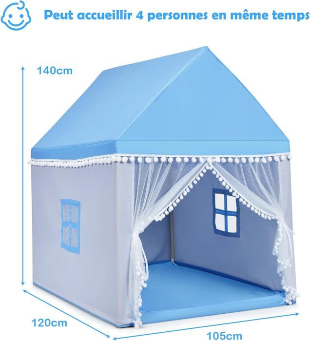 DREAMADE Tente De Jeux Enfant – Tapis Épais, Lumières Étoiles – Cabane Intérieur/Extérieur – 105x121x136 Cm – Vert