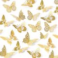 48pcs Stickers muraux mixtes de papillons 3D, Autocollants muraux Vivid Flash pour maison, Papillon dorées décor de chambre-0