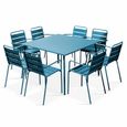 Ensemble table de jardin et 8 fauteuils - OVIALA - Palavas - Acier - Bleu Pacific-0