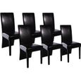 Chaise de salle à manger en cuir artificiel noir - Lot de 6 - OVONNI - Contemporain - Bois massif - 6 places-0