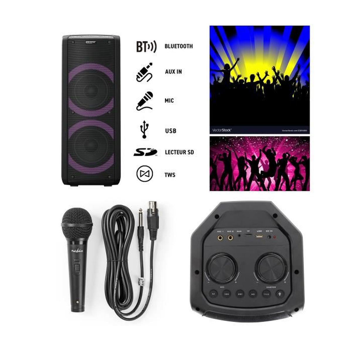 Enceinte Bluetooth Portable INOVALLEY 800W - 2x8" USB/TWS/LED RGB - Neuf
