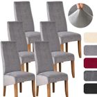 MULISOFT Lot de 6 Housses de Chaise grande taille en peluche extensible lavable universelle, Avec bande élastique - Gris clair