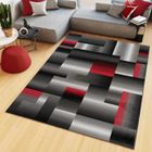 TAPISO Tapis Salon Poil Court Maya Noir Gris Rouge Géométrique Polypropylène Intérieur 160x230 cm