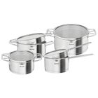 TEFAL Nordica Lot 8 pièces inox Casserole 16 cm + Faitouts 18/20/24 cm+4 couvercles verre, Induction, 2 à 5 personnes