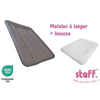 Steff - Matelas à langer taupe 50x70 cm + housse de matelas à langer blanc - avec l' OEKO TEX label standard 100