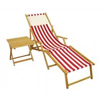 Chaise longue pliante - ERST-HOLZ - 10-314NFTKH - Bois naturel - Rayé rouge et blanc - Repose-pieds