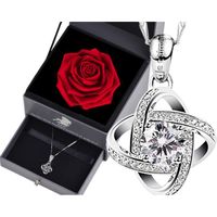 LCC® Pendentif collier pour femme copine gravé Je t'aime Argent 925 avec une rose éternelle cadeau romantique original boîte