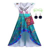 Robe Princesse JUREBECIA pour Fille - Costume Cosplay Mouche Manches Imprimer Halloween Carnaval - Blanc