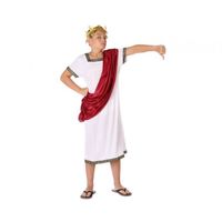 Déguisement romain - AC-DÉCO - Enfant - Blanc - Tunique blanche avec motifs dorés et écharpe rouge