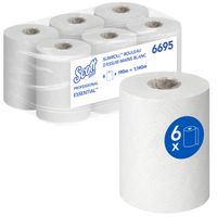 Essuie-mains roulés Scott Essential Slimroll 6695 en papier - 6 x rouleaux d'essuie-mains en papier blanc de 190 m (1 140m au total)