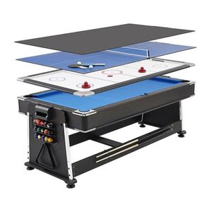 TABLE MULTI-JEUX Meyer TableBillard - Table Multi-jeux 7FT -  Billard Air Hockey Ping Pong - Noir - Multifonction