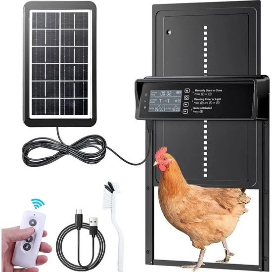 Jeffergarden Porte Poulaille Automatique, Ouvre-porte Automatique pour Poulailler avec Affichage, Alimenté par Batterie, Commande de Minuterie, Fonction Anti-pincement pour poule canard fermes