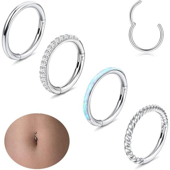 14G Nombril Piercing Anneau Hoop Acier Inoxydable Ventre Anneaux Femmes Cz Opale Clicker Cercle