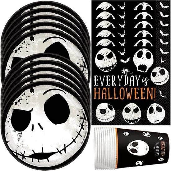 Kit Vaisselle Halloween Pour 10 Personnes - 52 Pièces (assiettes, Gobelets, Serviettes, Nappe, Bannière) - Décoration Fête Effrayante
