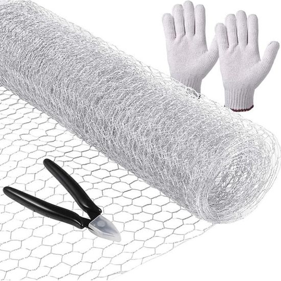 Grillage Hexagonal - Fil De Poulet - Grillage De Lapin - Maille Fine Revetement En Pvc Vert Avec Gants Et 50 Serre Cables Pour Clotures Danimaux Articles Dartisanat Et Potager 88662023