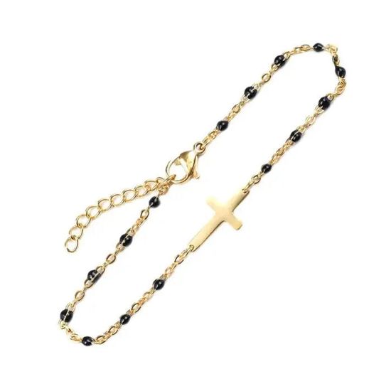 Bracelet Croix Chrétien Réglable Pour Homme - 2 Pièces Avec Carte De Vœux - Acier Inoxydable Et Polyester - Noir Et Blanc