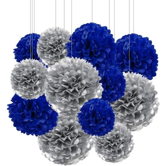 Ruidee Lot de 12 pompons en papier de soie à suspendre - 25,4 cm et 30,5 cm - Décoration de fête et de mariage - ZH/bleu ciel
