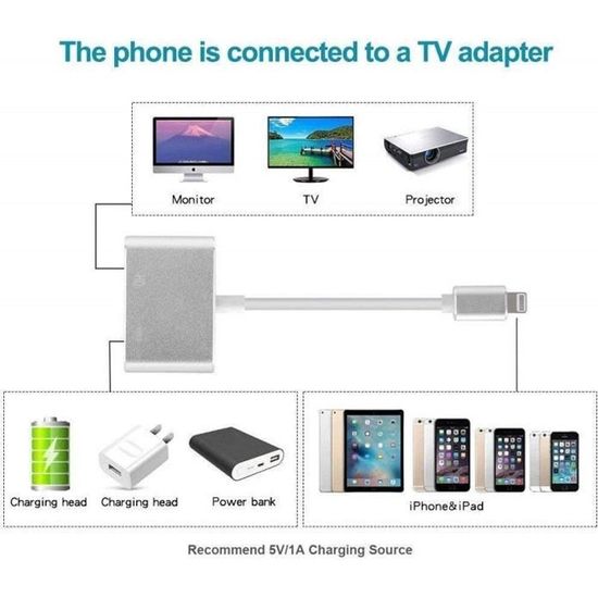 Adaptateur Lightning AV numérique pour iPhone vers TV, Adaptateur HDMI  Certifié Mfi pour iPhone 13-12-11-X-8-7, Convertisseur A9 - Cdiscount  Informatique