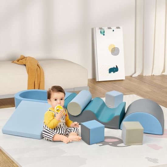 Canapé Enfant Convertible 10 PCS en Mousse-Housses Amovibles et Lavables-Chauffeuse Enfant 2 Places Transformable Gris - Puériculture & Eveil bébé