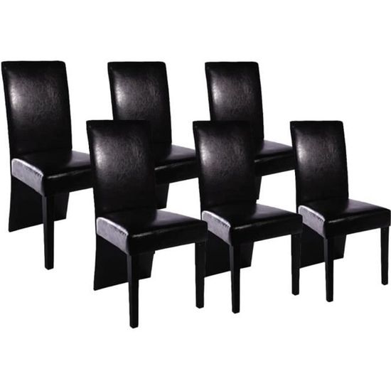 Chaise de salle à manger en cuir artificiel noir - Lot de 6 - OVONNI - Contemporain - Bois massif - 6 places