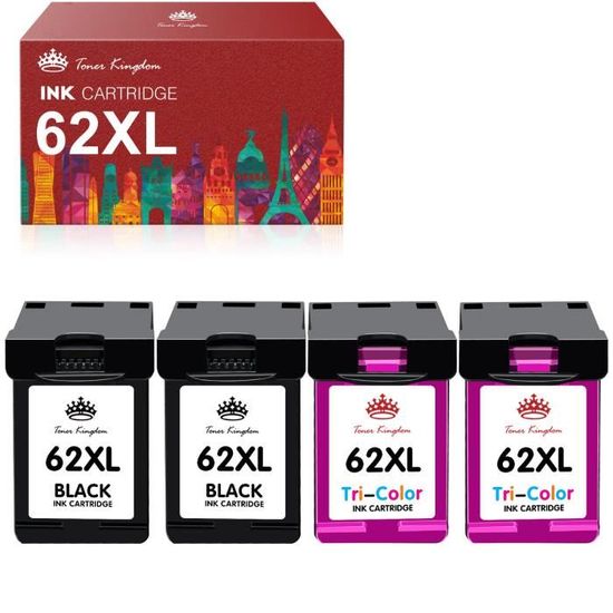 Cartouche D'encre 62XL Compatible HP 62 Noir - Pour OfficeJet 200/250, Envy 5540/5640, 630 Pages, Pack 1 Noir