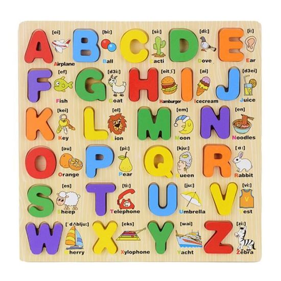 1 jeu de puzzle en bois saisir à la main des lettres éducatives Jigsaw Board jouet Alphabet Puzzles pour enfants   PUZZLE