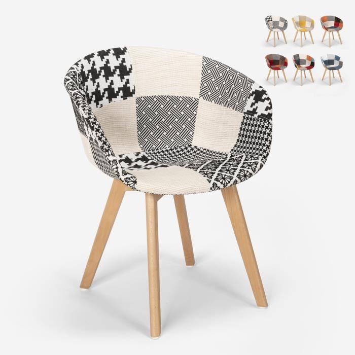 chaise patchwork design nordique en bois et tissu pour cuisine bar restaurant pigeon - couleur:patchwork 5