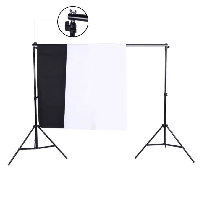 Andoer kit de studio photo, 2m*3m support de toile de fond avec sac de rangement, 1.6m*3m Fonds non tissés blanc & noir, mini clips