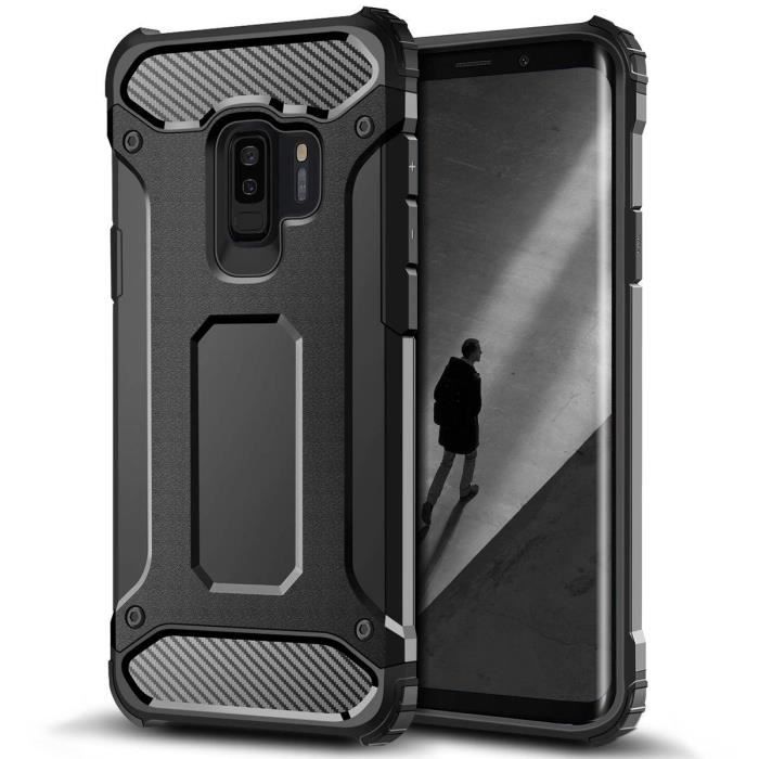 【CaseMe】Coque Samsung Galaxy S9 Plus Bumper [Armor Box] [Double Couche] Case de Protection Robuste Antichoc et Hybride Noir