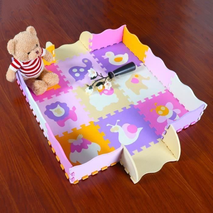 Tapis de Puzzles Tapis de Sol épais pour l’éveil de bébé Lot de 9 Dalles en Mousse Multicolores et 16 Tapis de Jeu de clôture SCB61