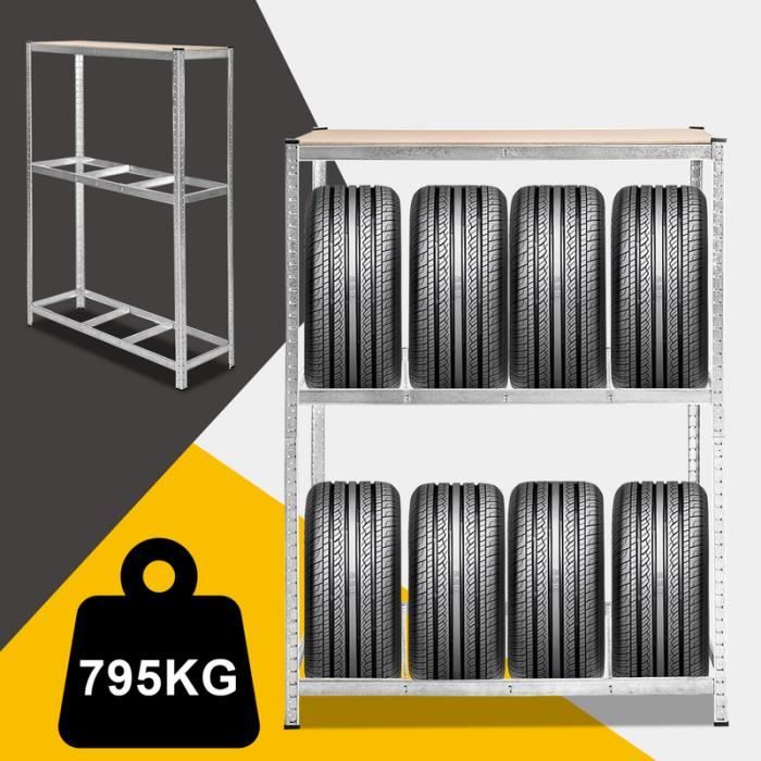 Einfeben Rayonnage pour pneus Rack à pneus 795KG 180 x 120 x 40 cm Etagère d'atelier Charge lourde Stockage