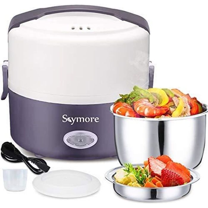 Skymore Boîte à Lunch électrique, Lunch Box Chauffante Portable,Cuiseur à Vapeur Multifonctionnel avec Bols en Acier Inoxydable,