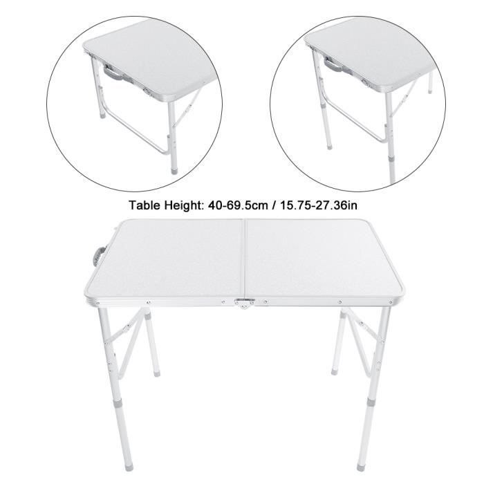 Table de camping Table de Jardin Pliable 90*60*69.5cm en Aluminium Hauteur réglable Format mallette