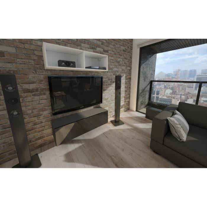 Meuble tv suspendu 105 cm noir mat porte laquée