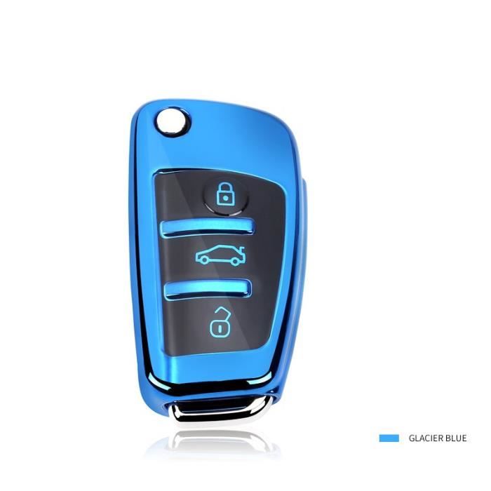 Coque clé,Voiture style porte clés couverture de Protection pour Audi A1 A3 A3 8P 8L 8V S3 RS3 Q3 Q7 S3 TT protéger - Type Bleu