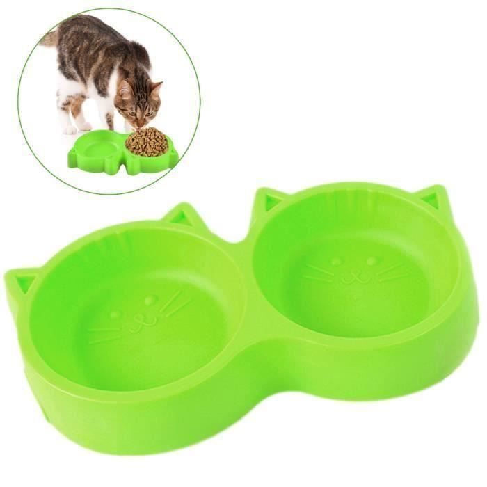 gamelle chat double plastique, bowl chat-forme pour chat chaton(vert) LIJFK19005