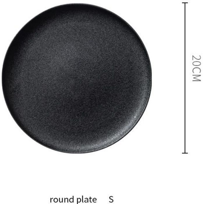 Assiette,Ensemble d'assiettes en céramique, assiettes noires de maison, vaisselle de Style japonais, décoration - Type round S