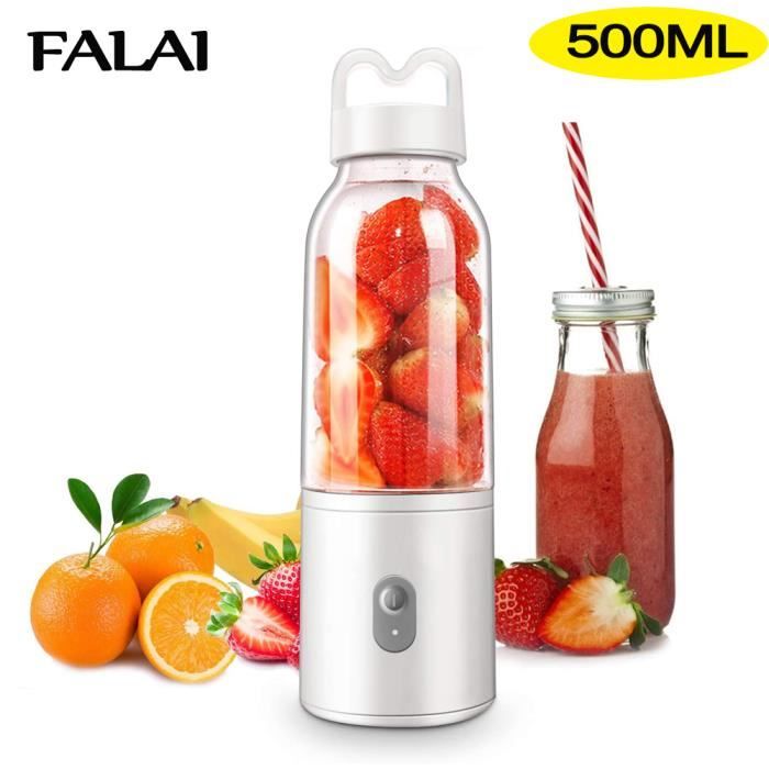 Blender Portable Mixeur, Mini Blender des Smoothies 500ML USB Rechargeable Éléctrique Mixeur 4 Lames pour Fruit, Légume, Millkshake